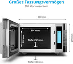 MEDION MD 14482 Mikrowelle mit Grill / 20L Garraum / 8 Automatikprogramme/Auftaufunktion / 800 Watt Mikrowellen- und 1000 Watt Grillleistung/Zeitschaltuhr/Grillrost/silber/schwarz