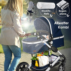 KESSER® Loops 3 in 1 Kinderwagen Kombikinderwagen Komplett-Set inkl. Babywanne & Buggy Sportsitz & Auto-Babyschale Voll-Gummireifen Wickeltasche Regenschutz Kindertisch ECE R129, Schwarz/Champagne