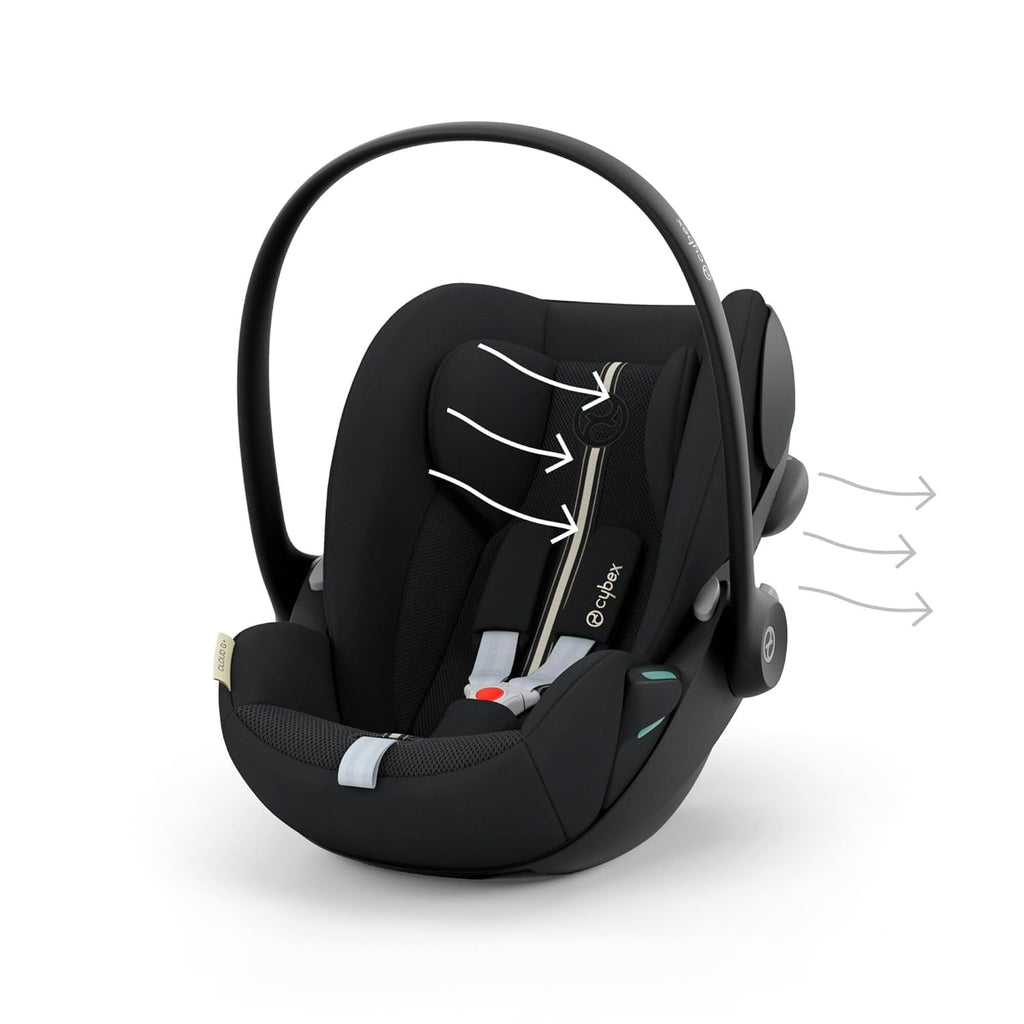 CYBEX Gold Babyschale Cloud G i-Size Comfort, Inkl. Neugeboreneneinlage, Ab Geburt bis ca. 24 Monate, Für Kinder ab 40 cm bis 87 cm, Max. 13 kg, Moon Black