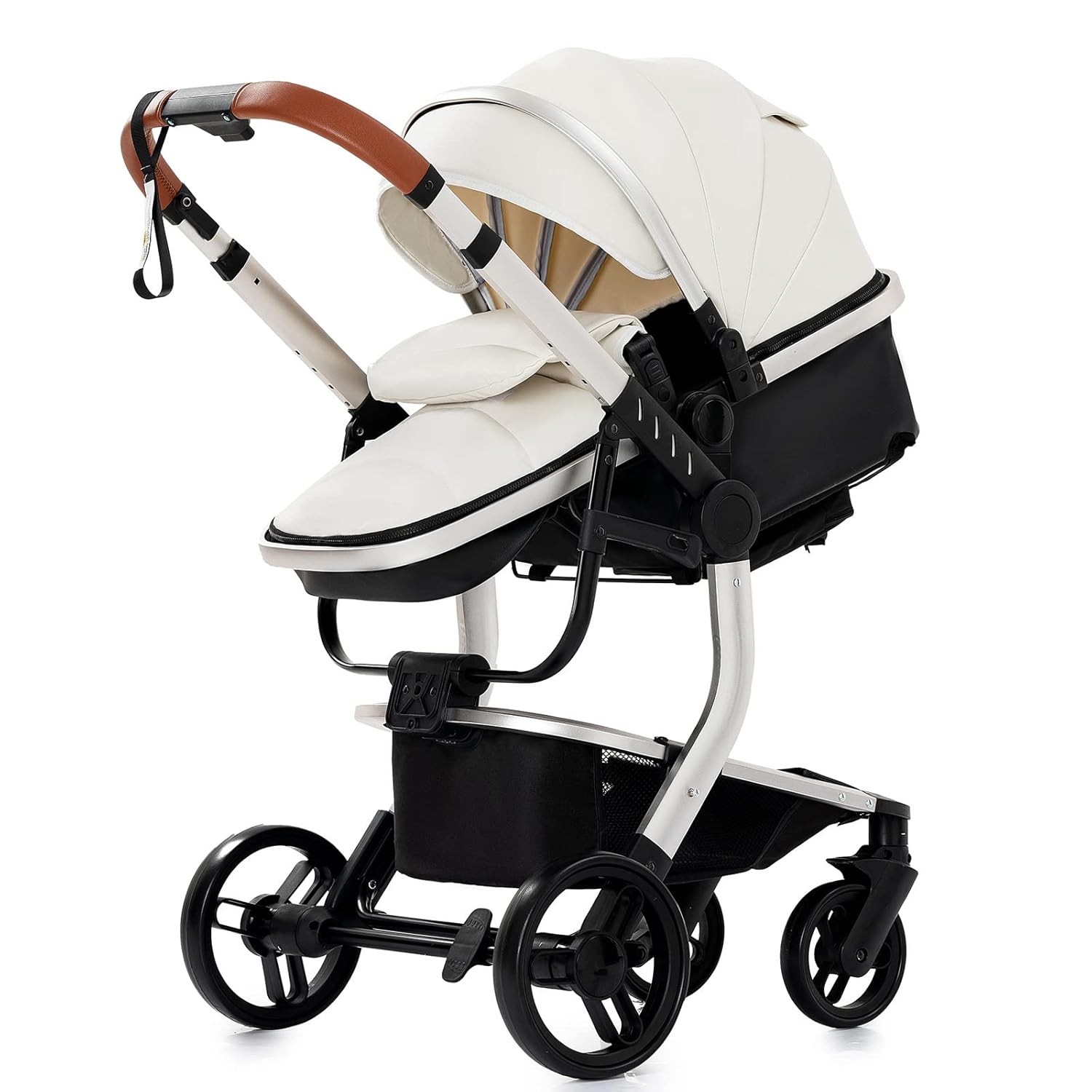 3 in 1 Kombikinderwagen 3 in 1 Reisesysteme Kinderwagen Infant Hochlandschaft Liegender Buggy Kinderwagen Neugeborenen Kinderwagen Faltbarer Standardkinderwagen (906 White)