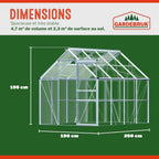 Gardebruk Serre de Jardin en Aluminium 7,63m&sup3; abri ext&eacute;rieur pour Plantes l&eacute;gumes 250x190x195cm avec fen&ecirc;tres