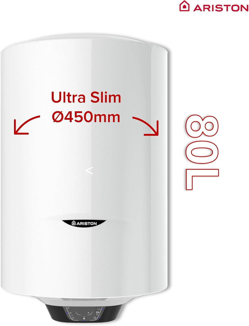 PRO1 ECO 80L - Chauffe-eau Electrique Vertical Mural Ø450 mm - Intelligent Fonction ECO - Classe B - Conçu et fabriqué pour être installé en France
