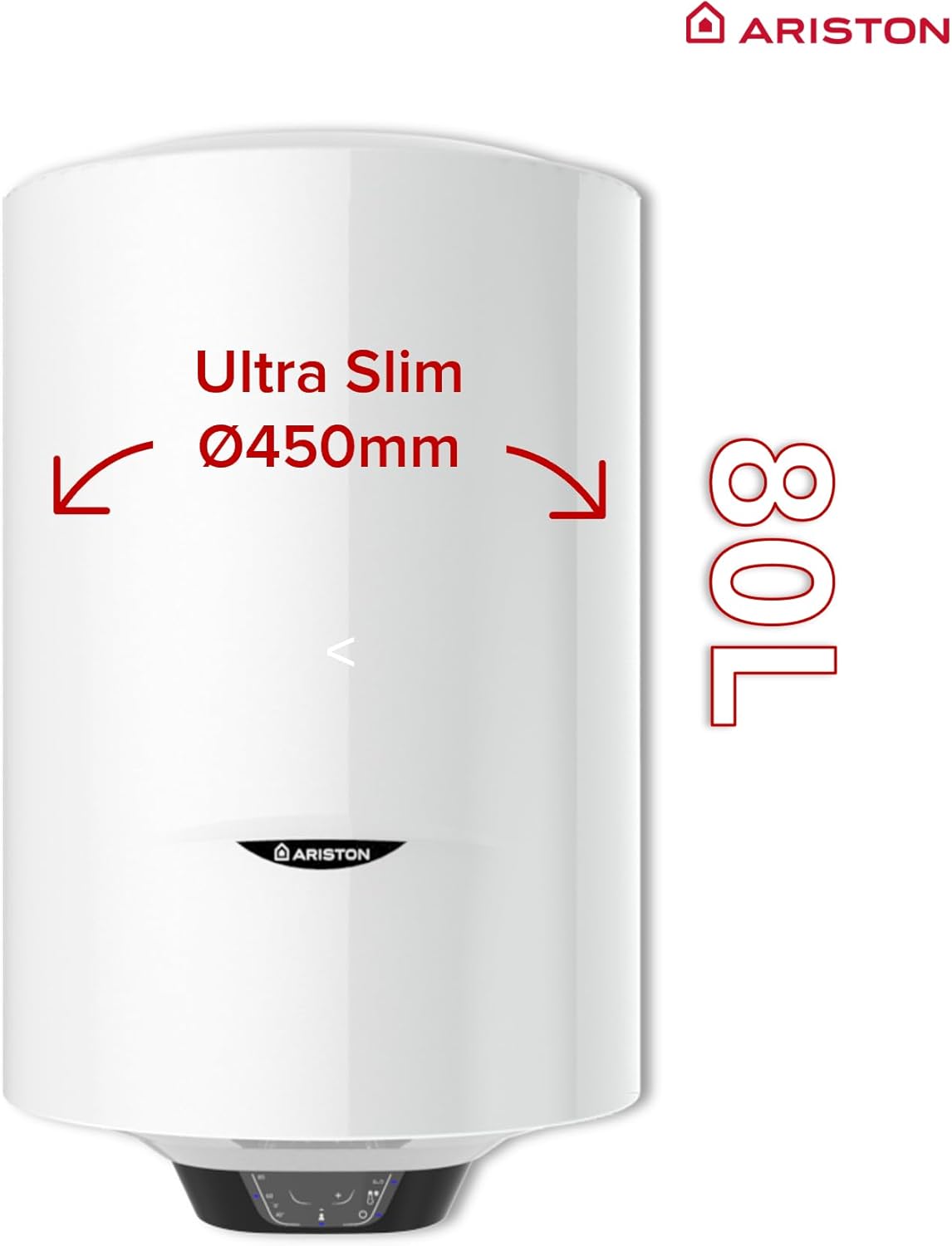 PRO1 ECO 80L - Chauffe-eau Electrique Vertical Mural Ø450 mm - Intelligent Fonction ECO - Classe B - Conçu et fabriqué pour être installé en France