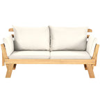 Chaise Longue Convertible avec Coussin Canapé de Jardin 2 en 1 en Bois d’Acacia avec Accoudoir Réglable pour Patio Piscine Jardin Blanc/Gris/Bleu/Rouge