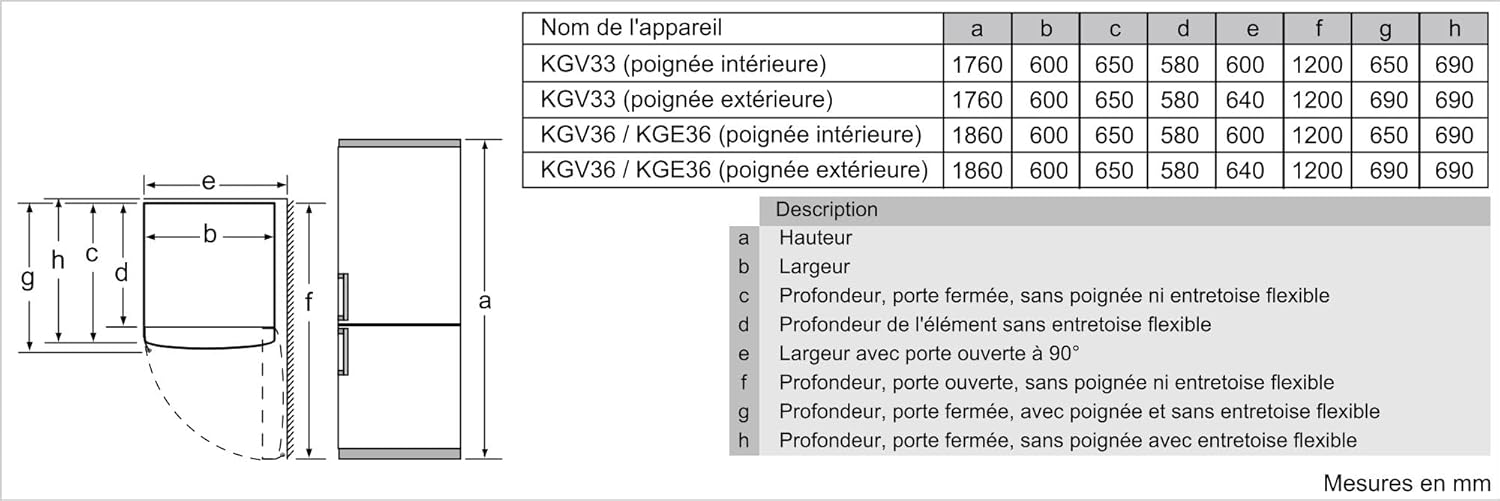 KGV33VLEAS - Réfrigérateur combiné pose libre - Série 4 - 288L - Froid brassé - L 60cm x H 176cm - Inox