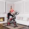 Vélo D’appartement Vélo Silencieux avec Courroie et Roue D’inertie en Fer de 10kg Guidon et Selle Ajustable Noir + Rouge