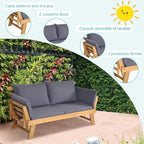 Chaise Longue Convertible avec Coussin Canapé de Jardin 2 en 1 en Bois d’Acacia avec Accoudoir Réglable pour Patio Piscine Jardin Blanc/Gris/Bleu/Rouge