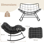 Chaise à Bascule d'Intérieur et d'Extérieur Chaise Papasan Surdimensionnée avec Coussin Rembourré & Cadre en Métal Capacité 205 Kg Gris