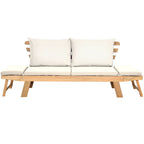 Chaise Longue Convertible avec Coussin Canapé de Jardin 2 en 1 en Bois d’Acacia avec Accoudoir Réglable pour Patio Piscine Jardin Blanc/Gris/Bleu/Rouge