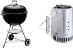 Weber Classic Kettle barbecue au charbon de bois, surface de cuisson Ø 57cm, barbecue avec couvercle et cuve en acier emaillé, thermomètre intégré au couvercle, trépied et roues - Noir (1341504)