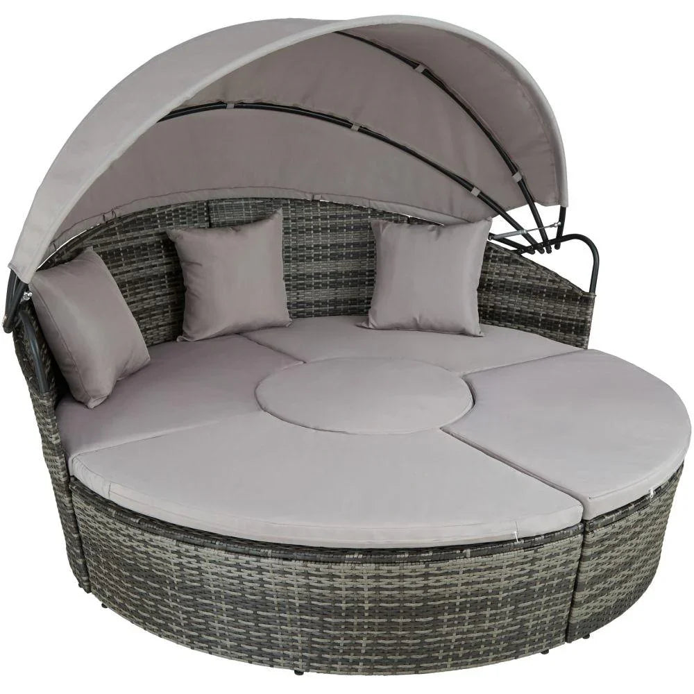 Bain de soleil transat meuble jardin rond modulable gris 2208062