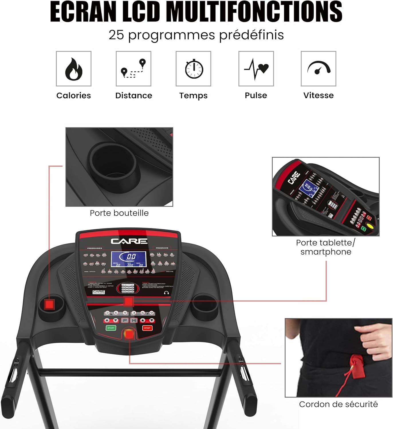 '- Tapis de Course Connecté Jog Runner - Tapis de Marche Électrique Inclinable et Pliable - Jusqu'à 18km/h - 18 Niveaux d'Inclinaison - 25 Programmes