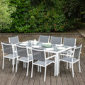 Salon de jardin BARI en textilène gris 8 places - aluminium blanc Happy Garden