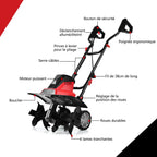 Motobineuse Motoculteur Électrique 1500W Profondeur Travail 22CM Largeur 43CM avec Poignée Pliable Roues Réglables 6 Lames