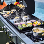 '- Barbecue Bi-Energy Gun Metal XL - Barbecue Charbon et Plancha 60 x 42 cm à gaz avec brûleur latéral -12,95 KW