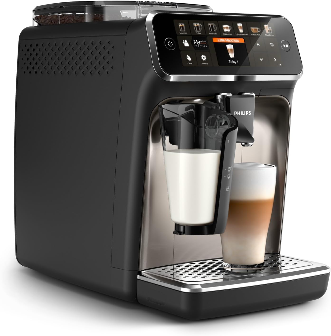 Philips Série 5400 Machine Expresso - Café à Grain - LatteGo Mousseur à Lait, 12 Spécialités de Café, Affichage Intuitif, 4 Profils Utilisateur, Noir (EP5441/50)