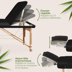 MASSUNDA All INKL Chaise de Massage Pliante et réglable en Hauteur – Table de Massage Mobile en Bois Massif avec Housse en éponge, accoudoirs et dossiers, appuie-tête Ergonomique (Noir)