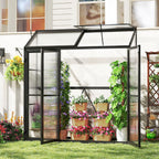 Serre de Jardin Extérieure en Aluminium Serre Mini Walk-in avec Lucarne et 3 Portes Fermables Plaques PC Résistantes au Soleil Noir