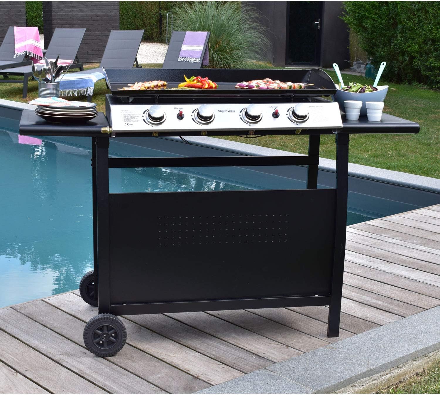 Plancha au gaz Valencia - 4 brûleurs 10kW + Chariot
