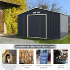 Abri de Jardin en Métal & Extension 10.85㎡ avec 2 Portes Coulissantes Verrouillables 4 Trous d’Aération Gris pour Vélo