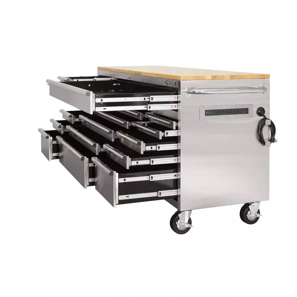 72 po. 18-Tiroir 24 po. D Mobile Workbench avec acier inoxydable en bois massif