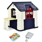 Maison Chef House -Thème Burger Bar - Table de Pique Nique Cabane de Jardin Anti-UV en Plastique 164x124x132 cm Bleu/Rose/Jaune