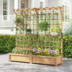 Jardinière avec 2 Treillis 2 Bacs Toit Suspendu en Bois Lit de Jardin Surélevé avec 4 Trous de Drainage 180 x 48 x 183 cm Orange