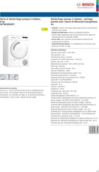 Bosch WTN85V07FF Sèche linge à condensation Série 4 - Silencieux - Pose Libre - 7kg - 112 L - Blanc