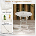5 Pcs Salon de Jardin en Fonte d'Aluminium Trou pour Parasol Repose-pieds Réglables Ensemble de Table Ronde et 4 Chaises Blanc