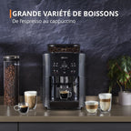 Krups Machine à café grain, 1,7 L, 2 tasses en simultané, Nettoyage automatique, Buse vapeur pour Cappuccino, Cafetière espresso, Essential noire YY8125FD, Noir