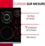 Brandt - BPI6413BM - Plaque Induction et Gaz - Table de Cuisson - Noir - 4 Foyers - 3400W Electrique et 4600 Gaz - Dimensions Encastrement : 56x49cm - 9 Positions par Foyer - Fabriqué en France