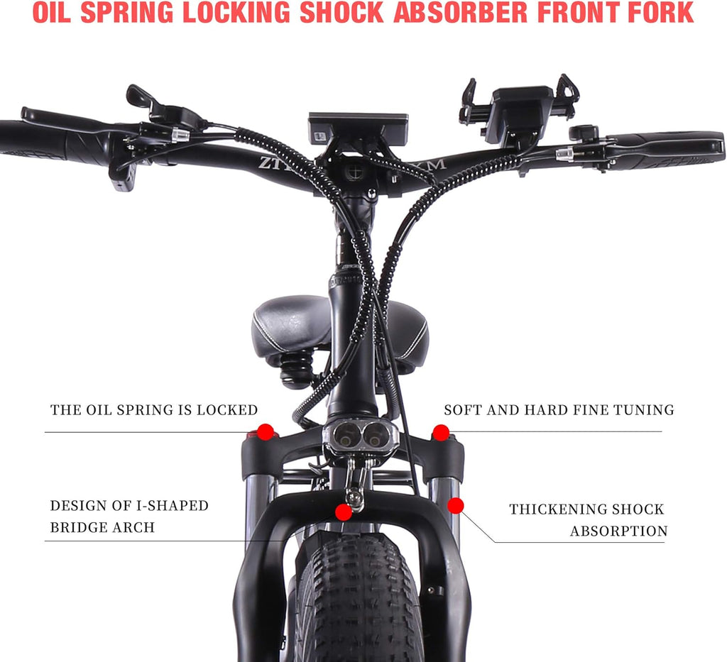 ride66 Vélo électrique VTT pour Homme Adulte, 26 Pouces 21Ah Batterie au Lithium Shimano 7 Vitesses, Vélo Homme Fat Bike Noir XL