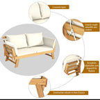 Chaise Longue Convertible avec Coussin Canapé de Jardin 2 en 1 en Bois d’Acacia avec Accoudoir Réglable pour Patio Piscine Jardin Blanc/Gris/Bleu/Rouge