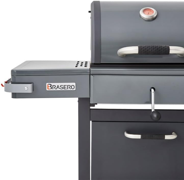 '- Barbecue Bi-Energy Gun Metal XL - Barbecue Charbon et Plancha 60 x 42 cm à gaz avec brûleur latéral -12,95 KW