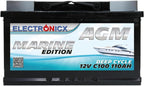 Batterie AGM 100Ah 12V Décharge Profonde Sans Entretien Étanche – Accumulateur Idéal pour Panneaux Solaires, Camping-Car, Voiture, Bateau, Fourgon Aménagé, Systèmes Photovoltaïques, Énergie Solaire,