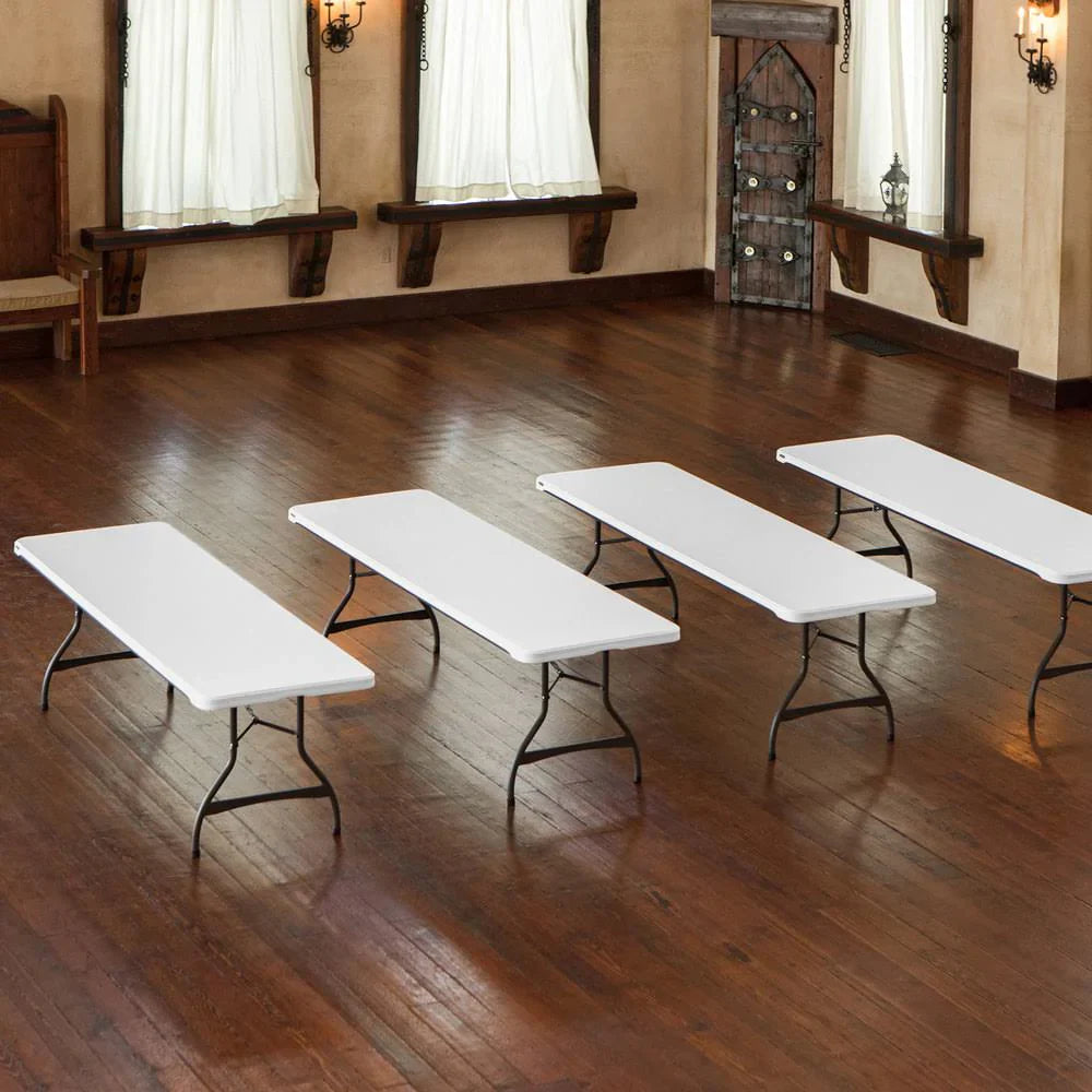 Lot de 4 tables pliantes commerciales empilables de 8 pieds - Blanc (80344)