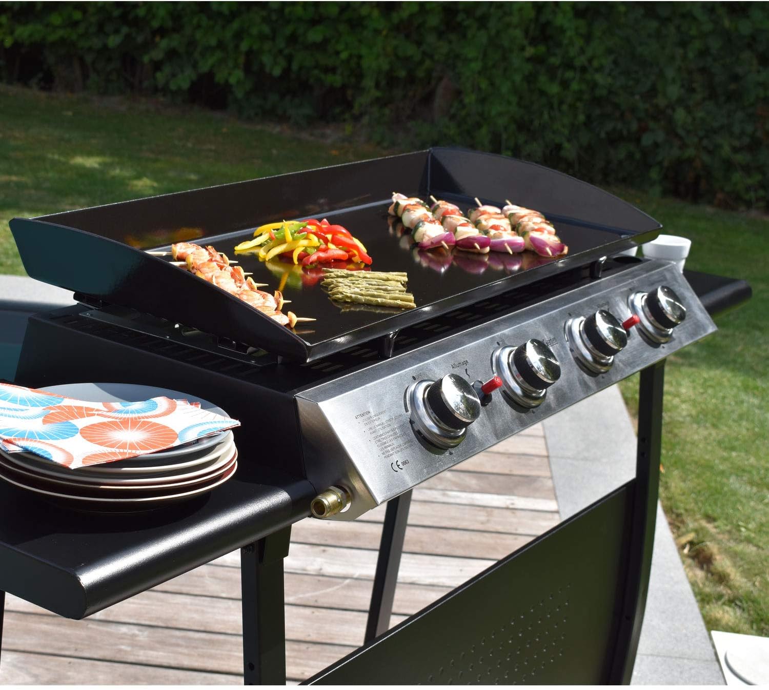 Plancha au gaz Valencia - 4 brûleurs 10kW + Chariot