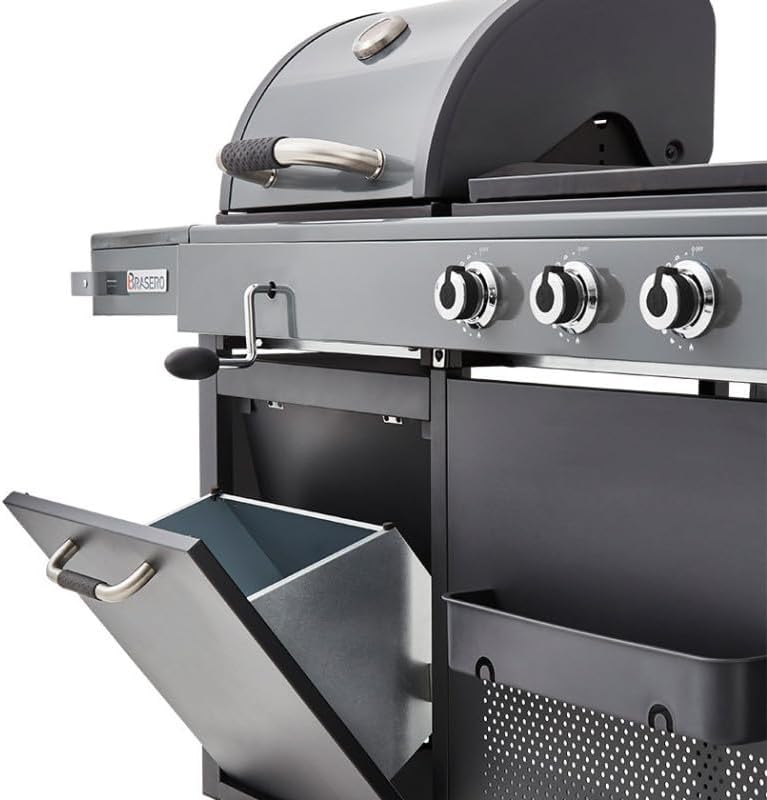 '- Barbecue Bi-Energy Gun Metal XL - Barbecue Charbon et Plancha 60 x 42 cm à gaz avec brûleur latéral -12,95 KW