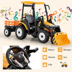 12V Tracteur Électrique Enfants avec Pelle&Remorque Amovible Véhicule Électrique à 6 Roues avec Télécommande & Musique 3-6 km/h pour 3-8 Ans Jaune/Vert